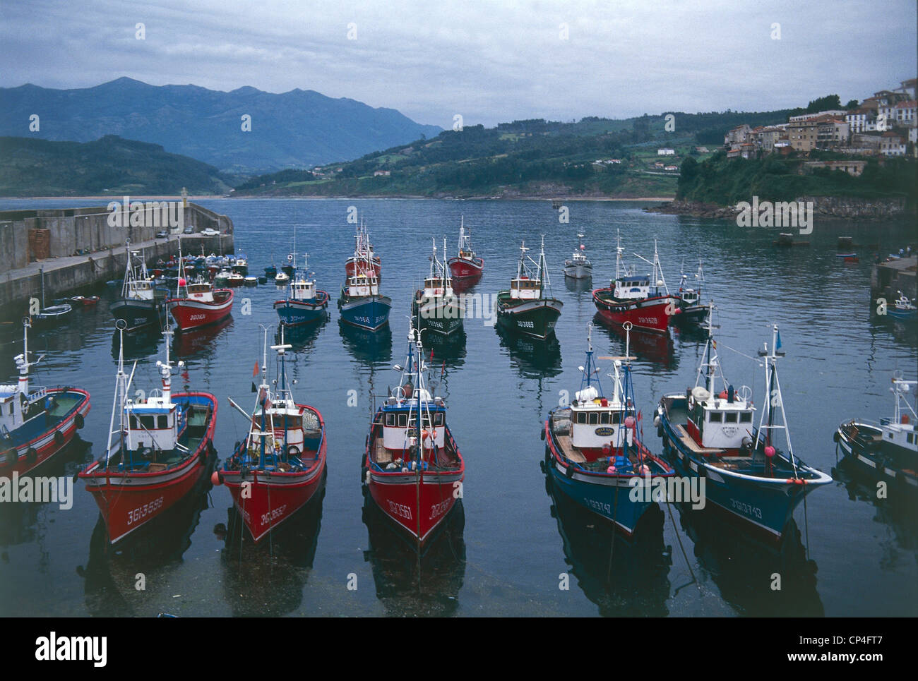 Spain - Asturias - Fishing vessels on the Cantabrian coast in Lastres Stock Photo