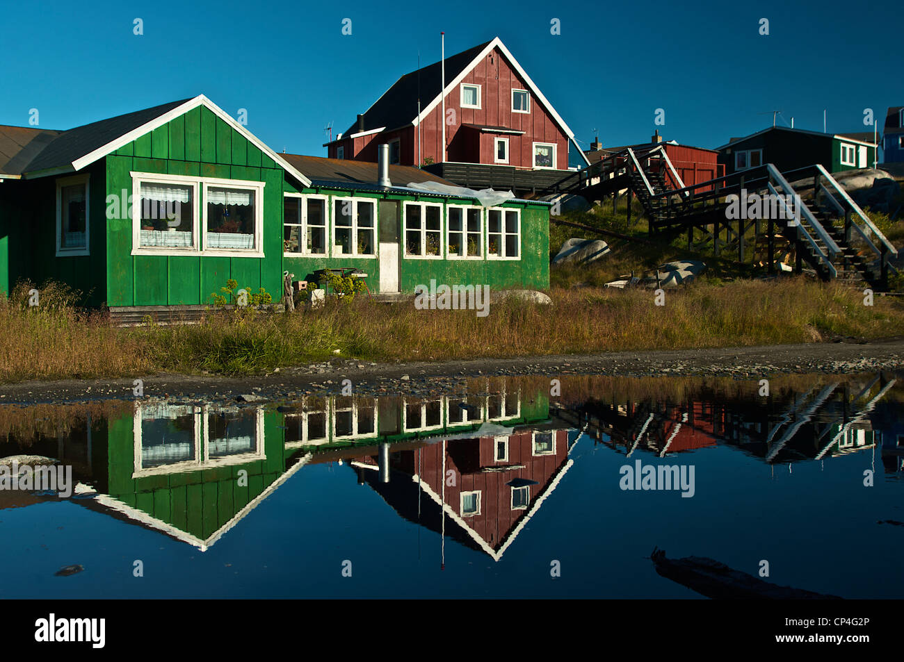 Greenland - South West Coast - Disko Island - Qaasuitsup Kommunia - Qeqertasuaq (o Godhavn). Houses. Stock Photo