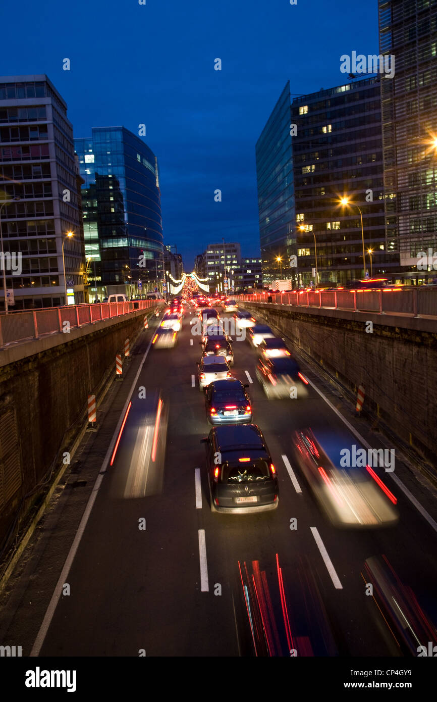 Night traffic Schuman area in Brussels, Belgium Stock Photo Alamy