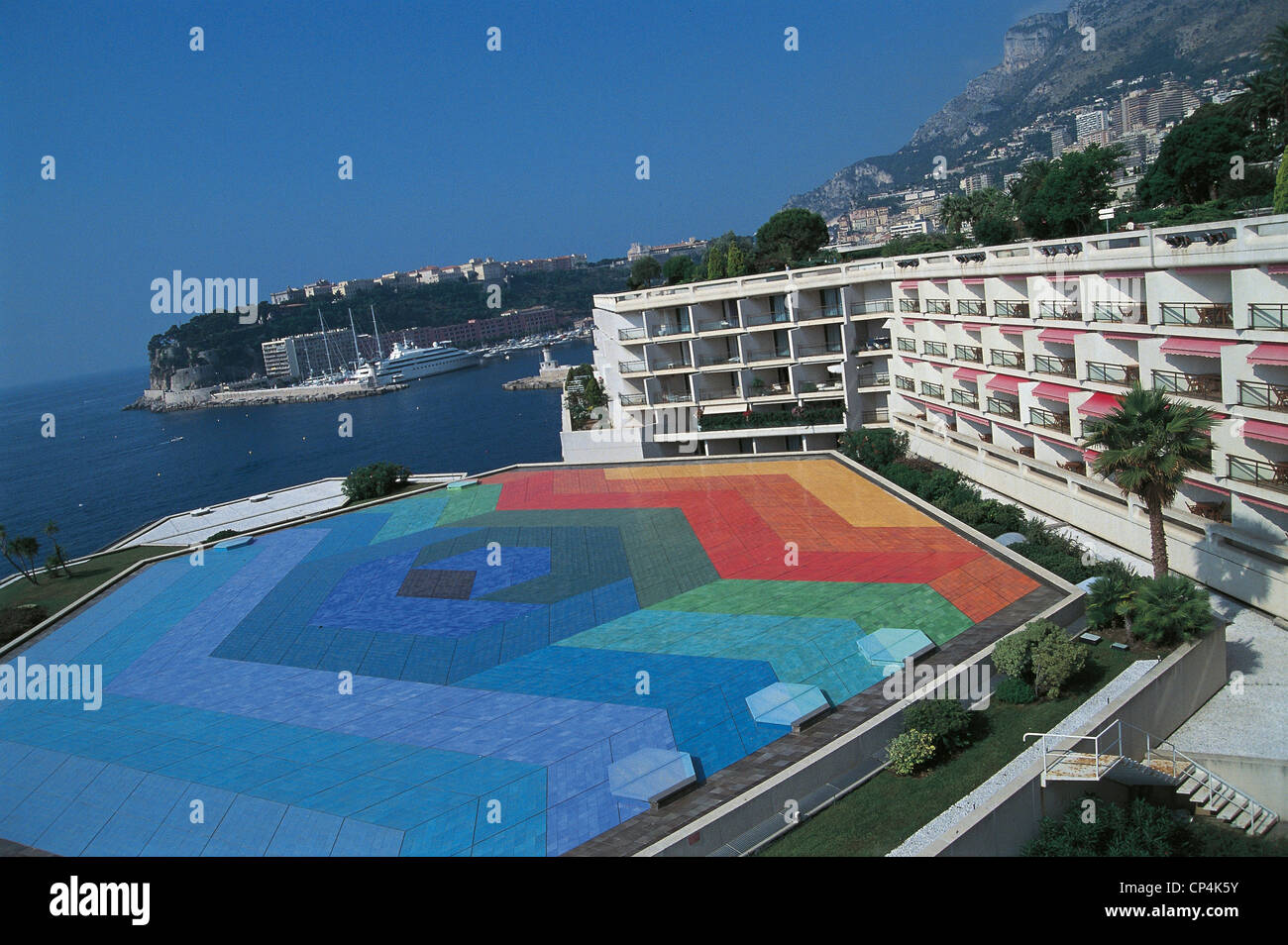 Monaco - Monaco. The gardens of the Casino '. Victor Vasarely (1906-1997). Mosaic 'The sea, the sky and the earth.' Stock Photo