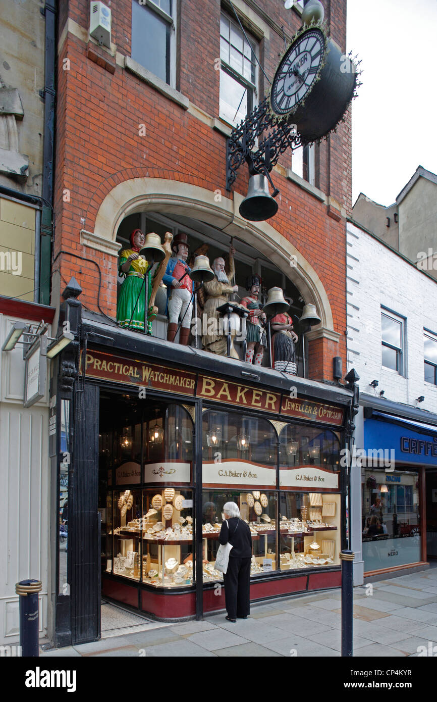United Kingdom - England - Gloucestershire - Gloucester. Town Center, the Baker's Clock, clock shop. Stock Photo