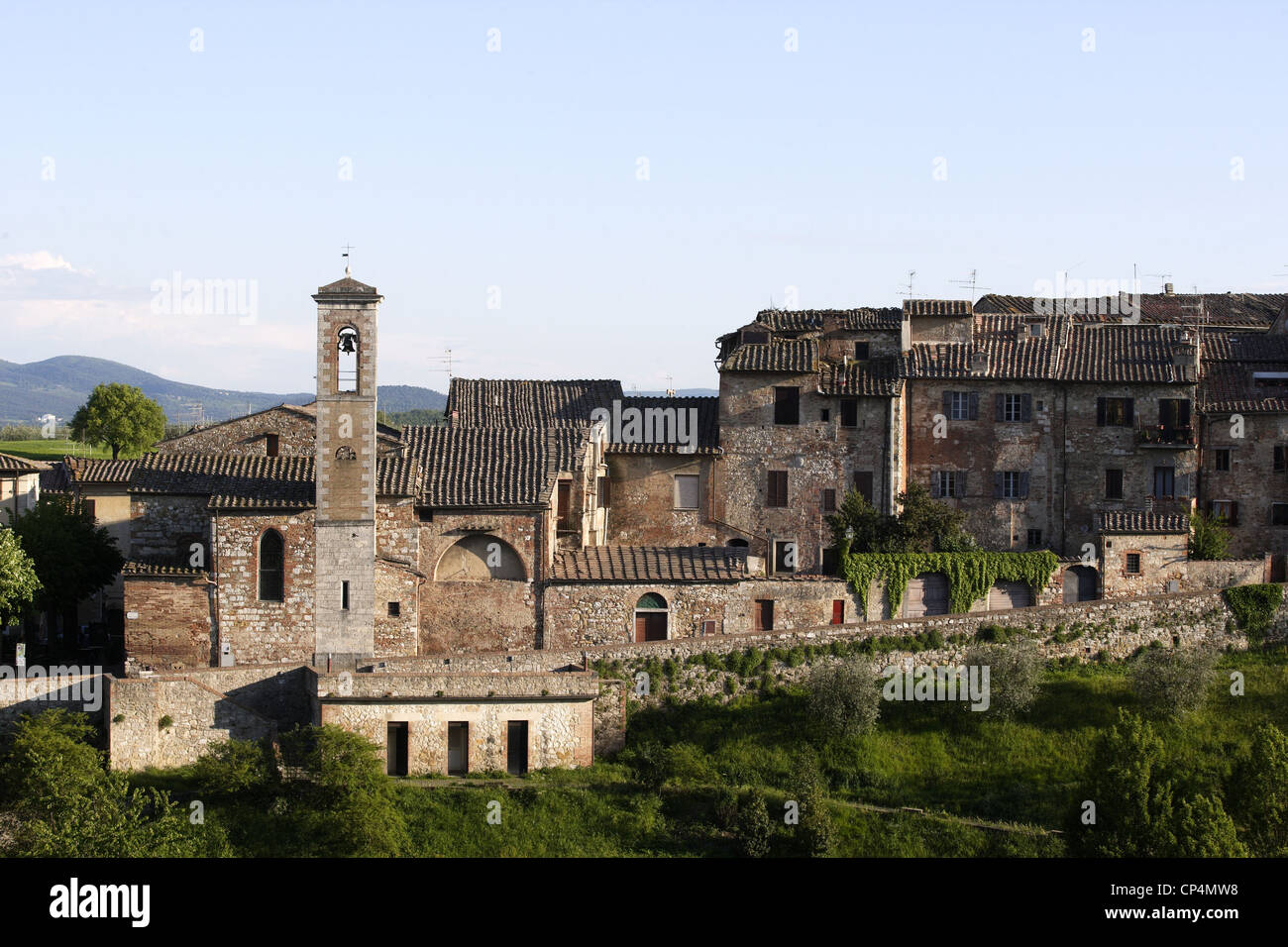The suburb and the Church of Saint Catherine. Italy, Tuscany Region, Colle Val d'Elsa (Si). Stock Photo