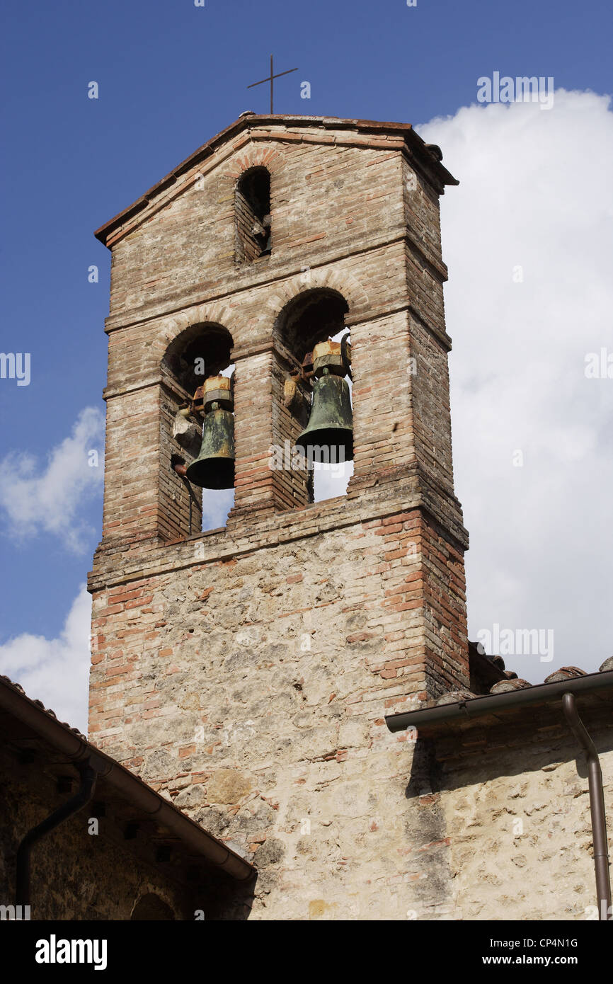 Bell tower of the Church of Our Lady of the Assumption. Italy, Tuscany Region, Colle Val d'Elsa (Si). Stock Photo