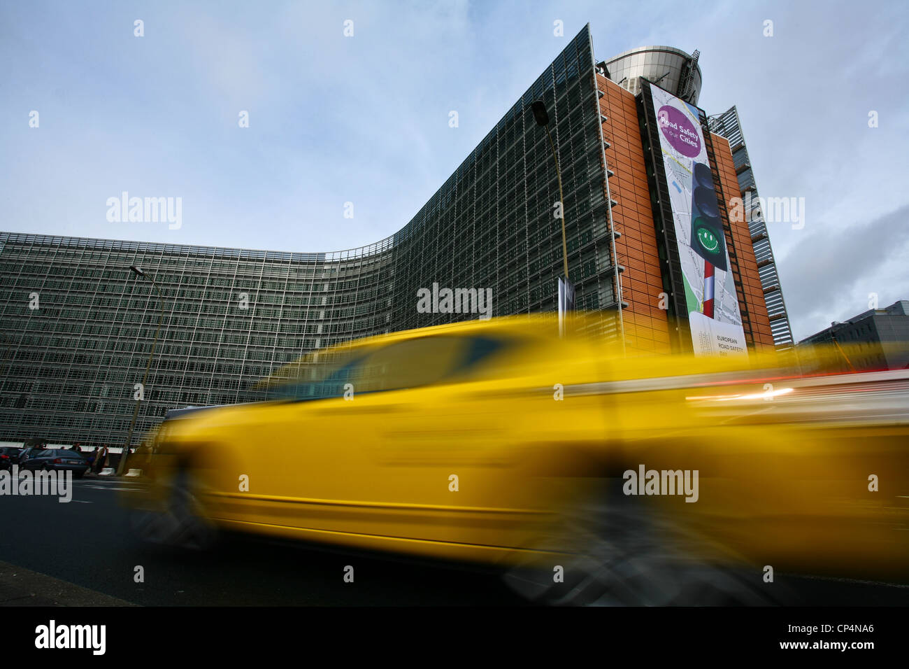 Berlaymont office building in Brussels during a campaign on traffic Stock Photo