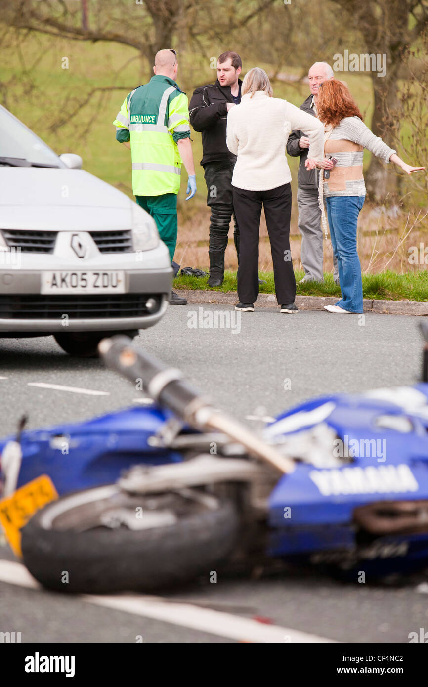 A motorcycle crashed on the A66 near Penrith, attended by a paramedic
