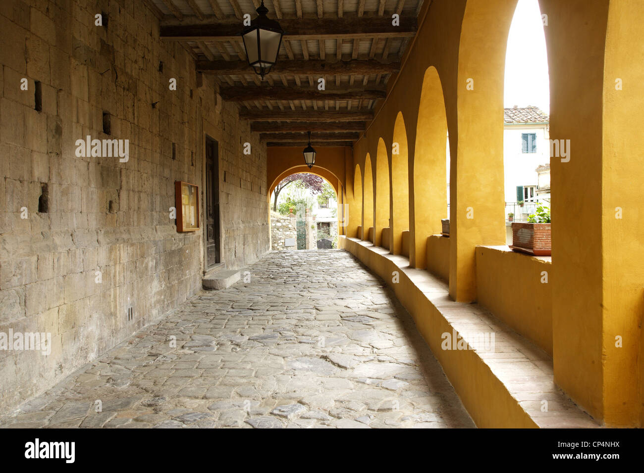 The loggia of the church of Saint Michael, 17th century. Serravalle Pistoiese, Pistoia Province, Tuscany Region, Italy. Stock Photo