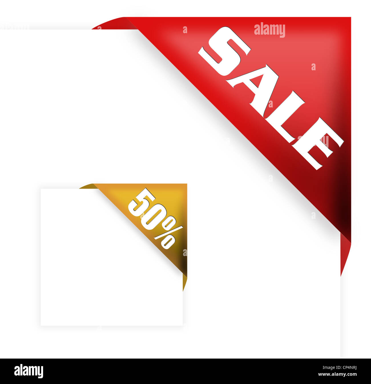 Red corner ribbon with sale sign and fifty percent off for your shop