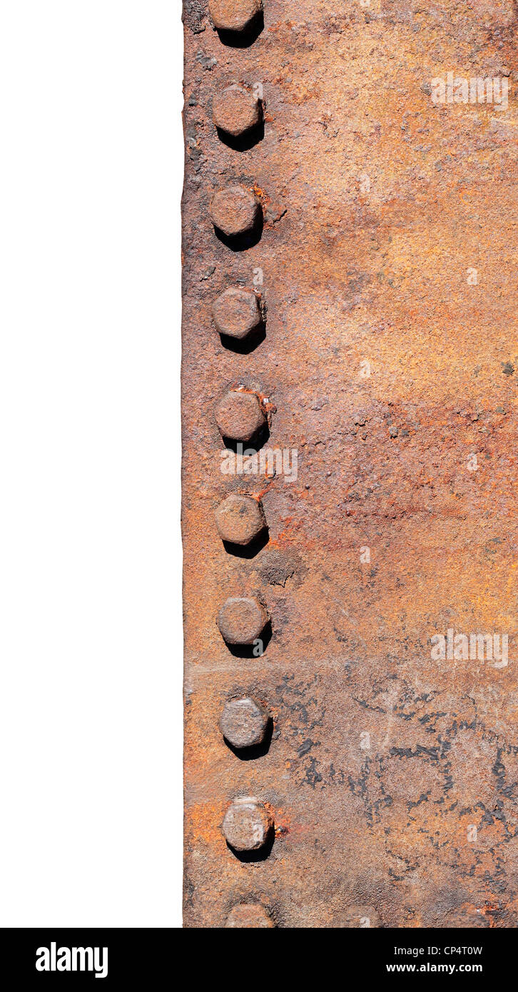 Old rusty metal with rusty bolts. Stock Photo