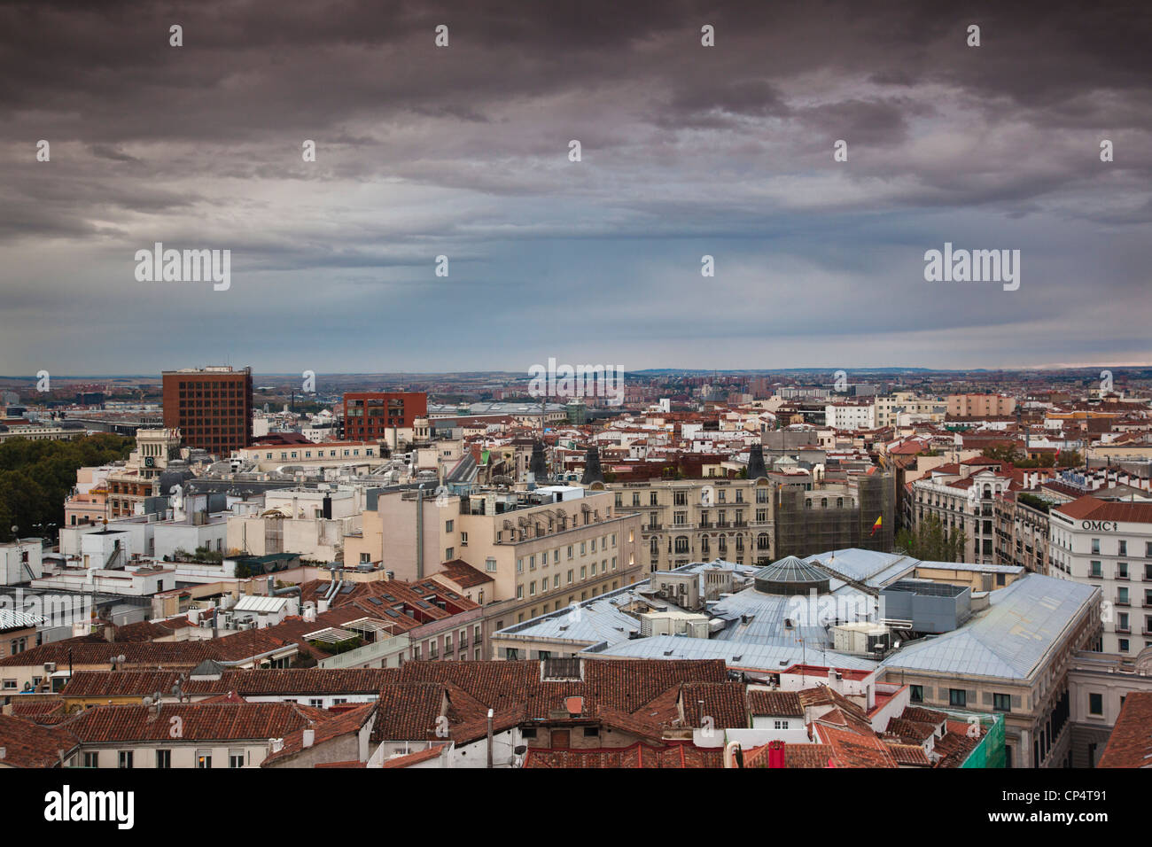 Spain, Madrid, elevated city view from the  Circulo de Bellas Artes, sunset Stock Photo