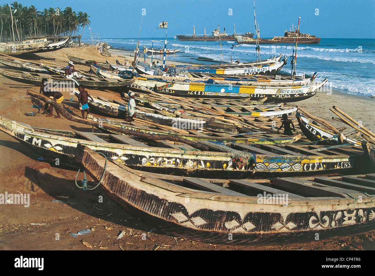 Ghana - Greater Accra - Prampram, boats moored in the fishing port. Stock Photo