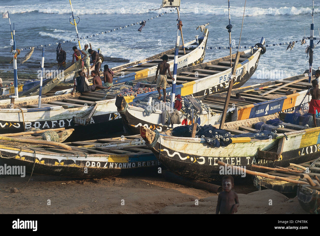 Ghana - Greater Accra - Prampram, boats moored in the fishing port. Stock Photo