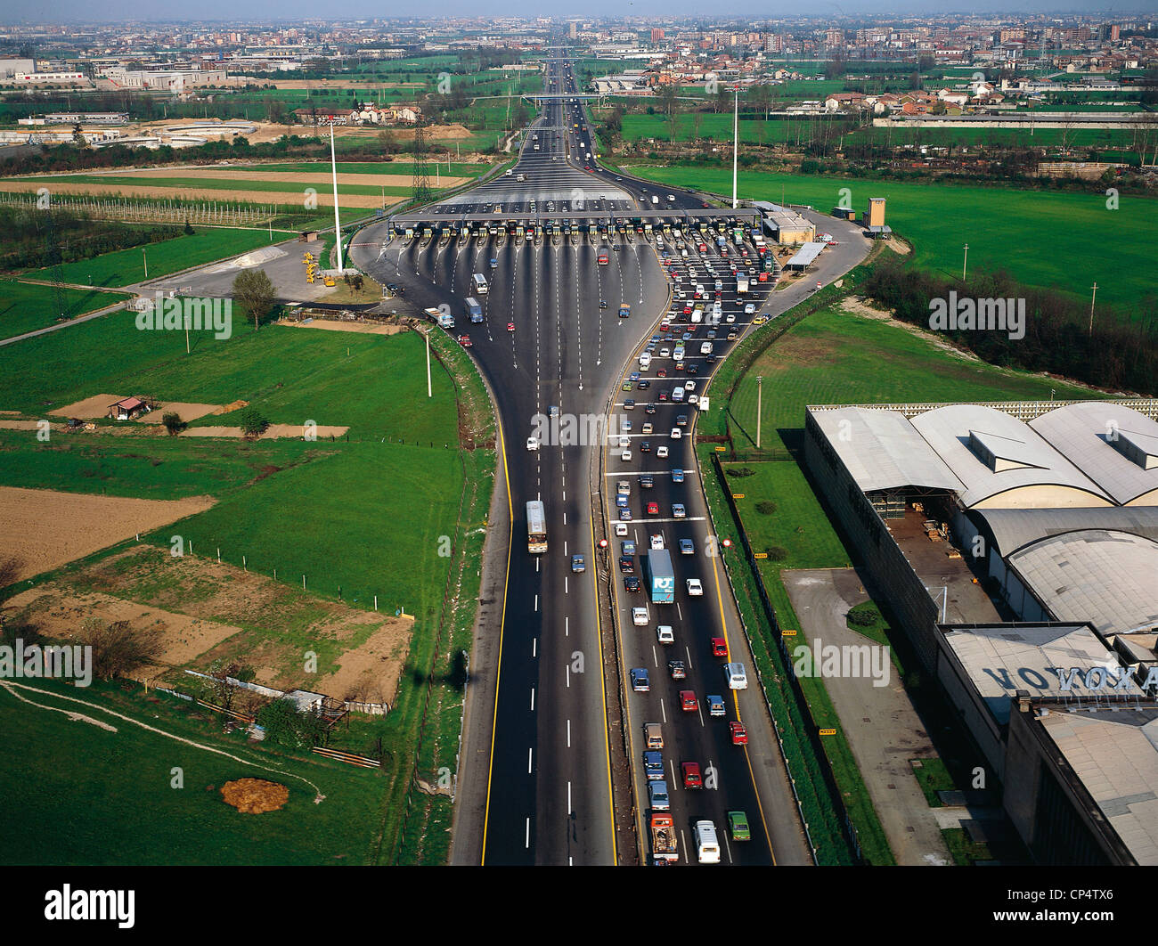 Lombardia - A4 also called Serenissima, the Agrate Brianza (MB). Aerial view. Stock Photo