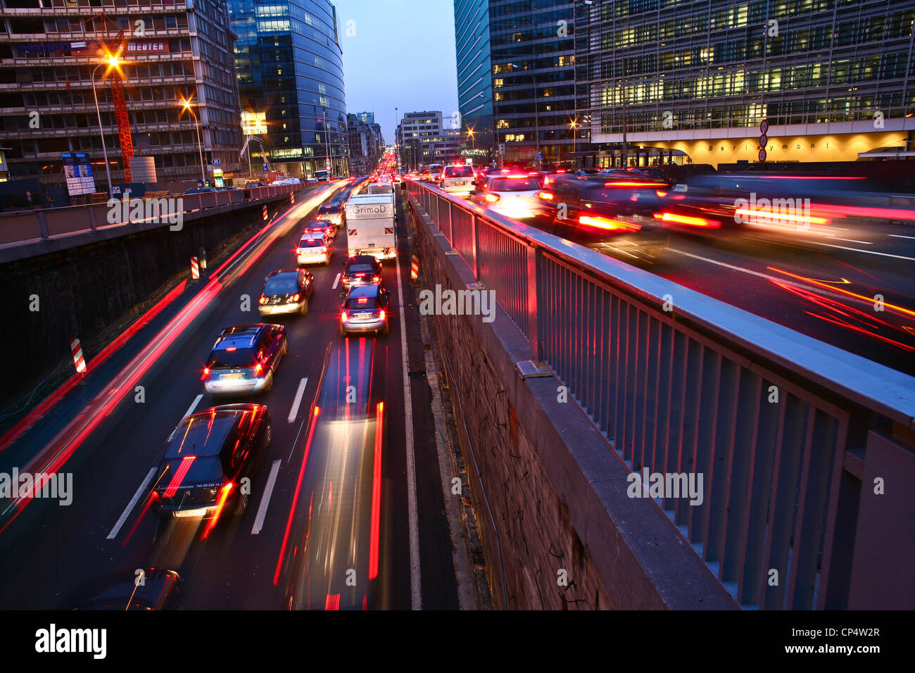 Night traffic Schuman area in Brussels, Belgium Stock Photo Alamy