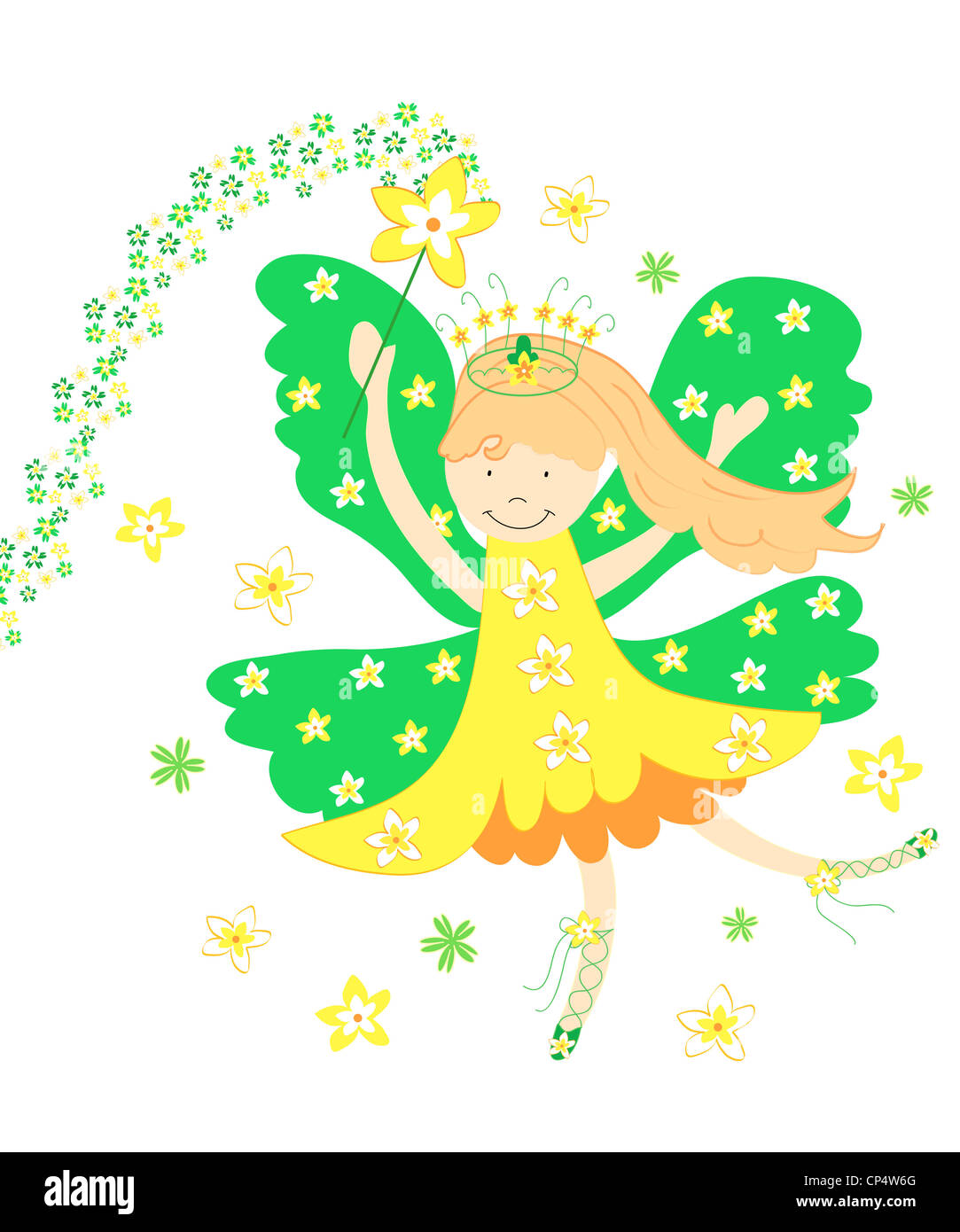 Cute yellow daffodil fairy illustration Stock Photo