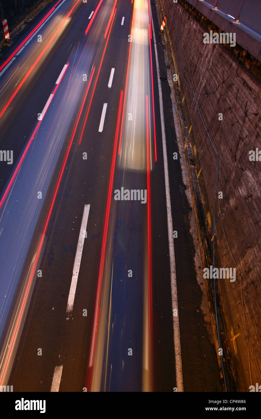 Night traffic Schuman area in Brussels, Belgium Stock Photo Alamy