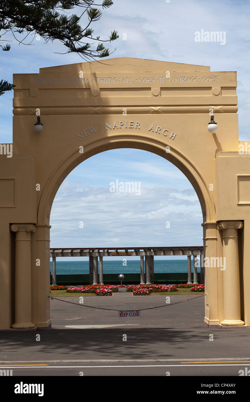 View of the New Napier Arch and ocean in Beach Domain, Napier, Hawkes Bay, New Zealand. Stock Photo