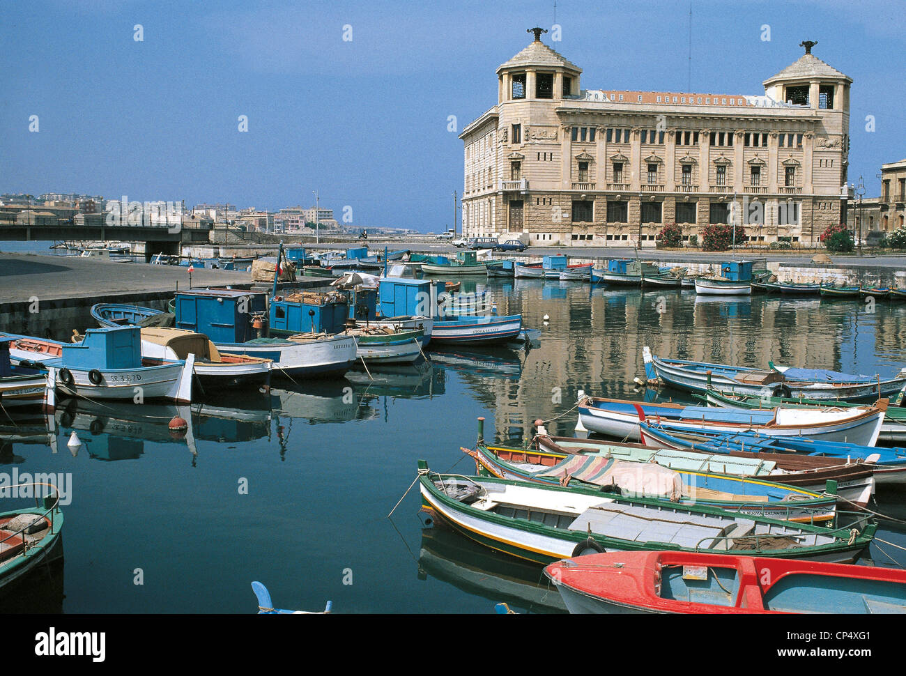 Sicily Syracuse The dock and the Post Office building Stock Photo