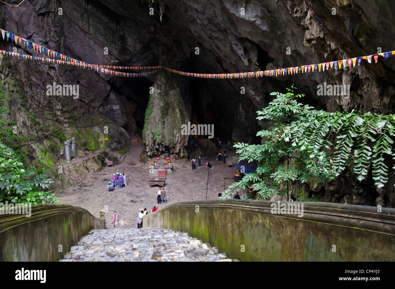 Huong Tich Cave interior with Buddhist shrine