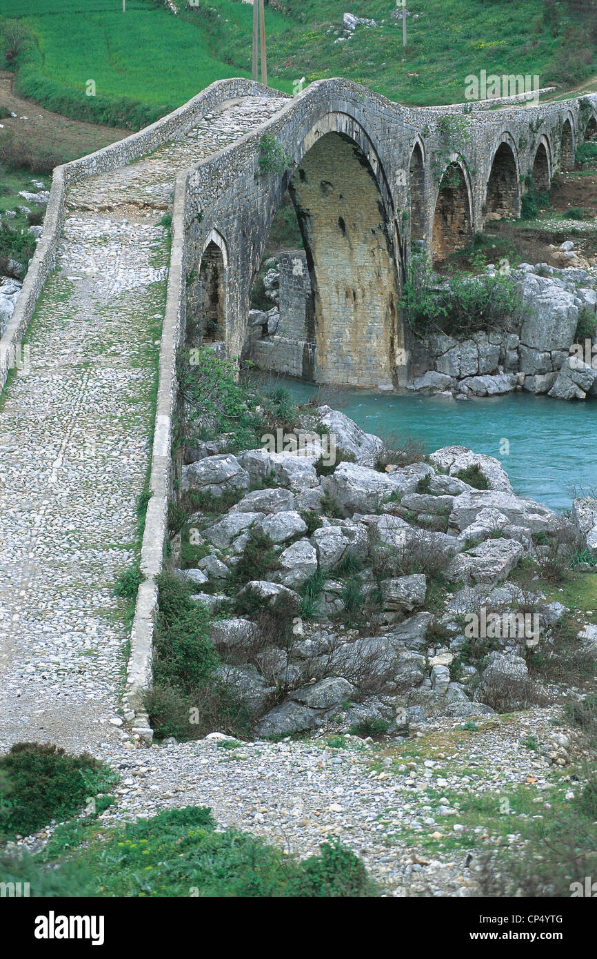 Albania - The Bridge on the River Mes Kiri, near Scutari (Shkodra), turkish style of the eighteenth century. Stock Photo