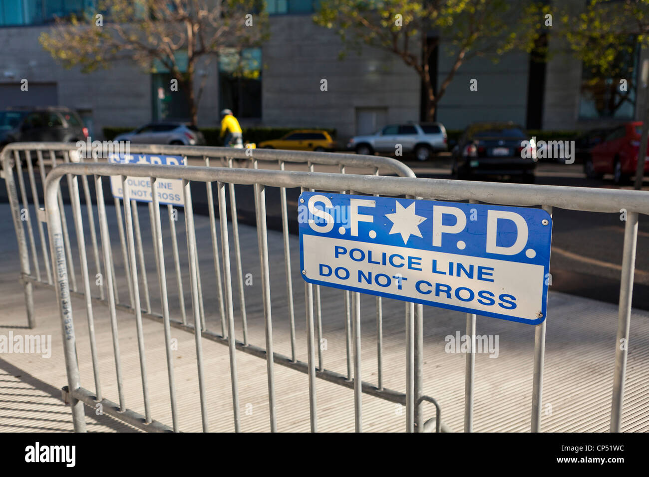SFPD police barricade fence - San Francisco, California USA Stock Photo