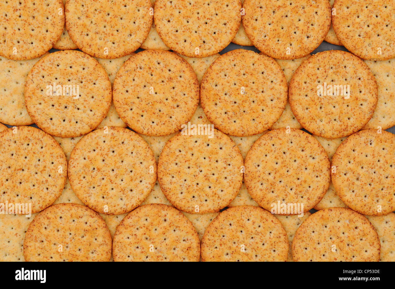 Closeup of snack crackers. Fills the frame. Stock Photo
