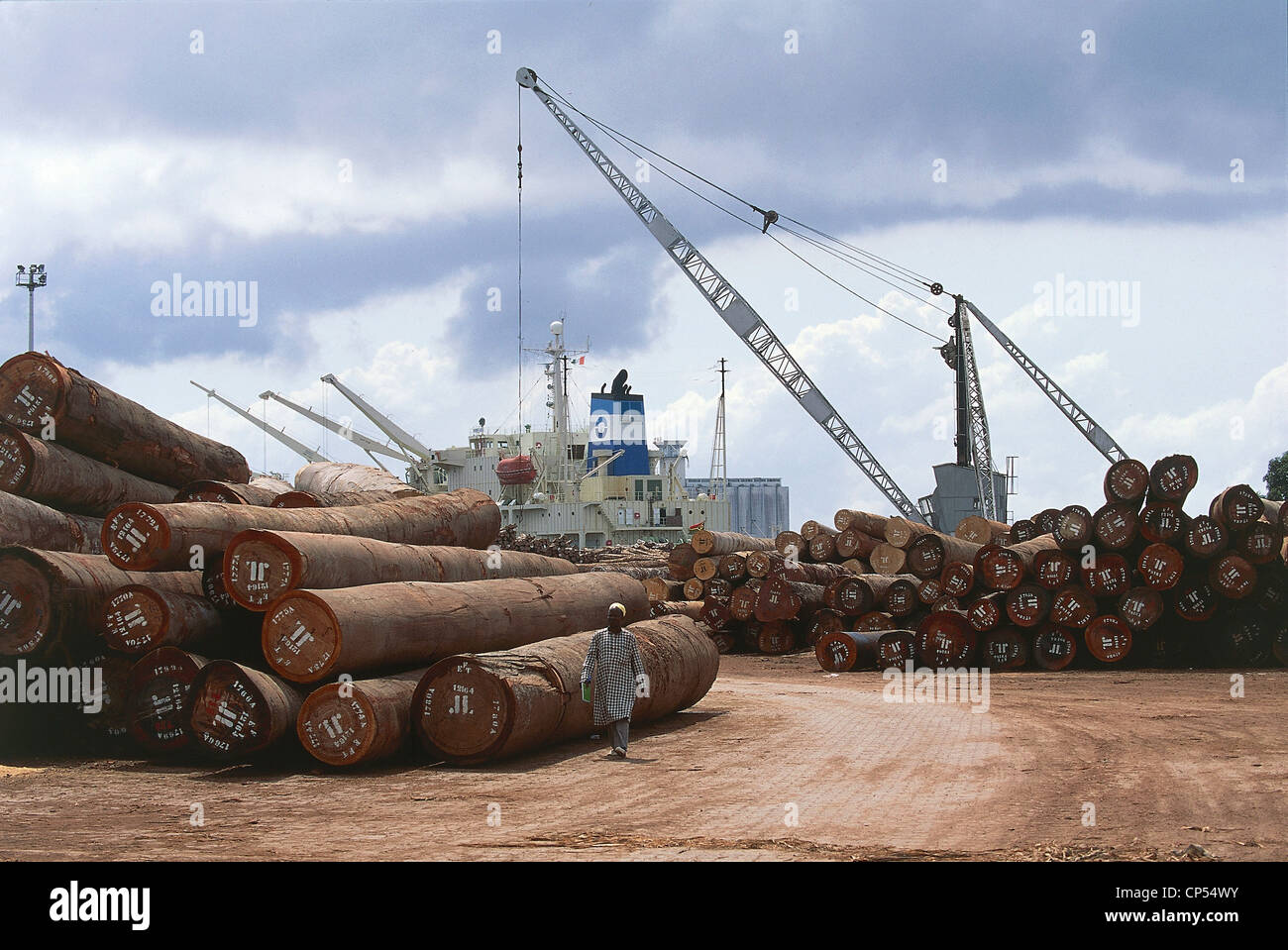 Ivory Coast - Abidjan. Timber ready for export at the port Stock Photo ...