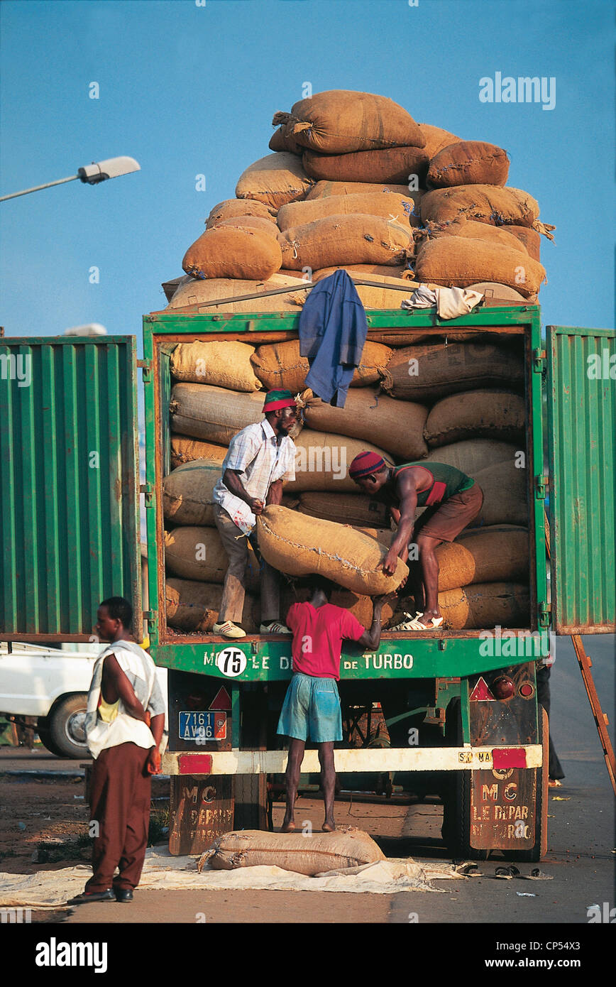 Abidjan Ivory Coast Transport Of Cocoa In Port Area Stock Photo