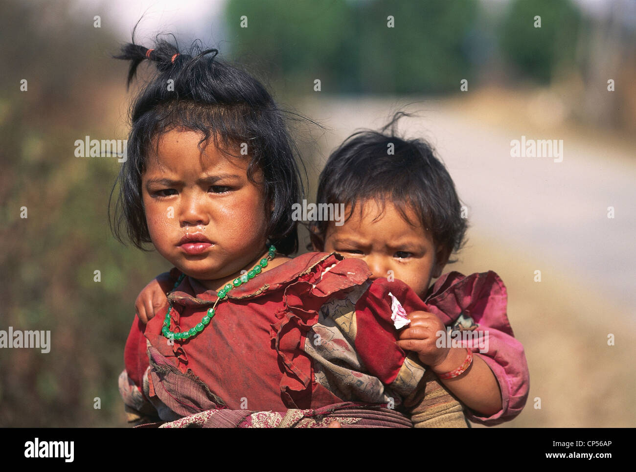 Nepal - Kathmandu Valley - Around Nagarkot. Girls Stock Photo