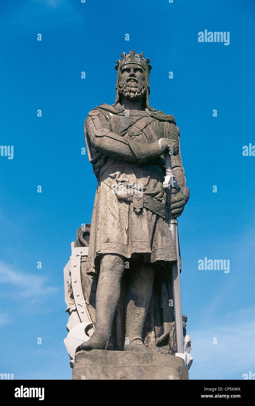 United Kingdom Scotland Stirling, Statue of King Robert Bruce at site of Battle of Bannockburn, 1314, in front of Stirling Stock Photo