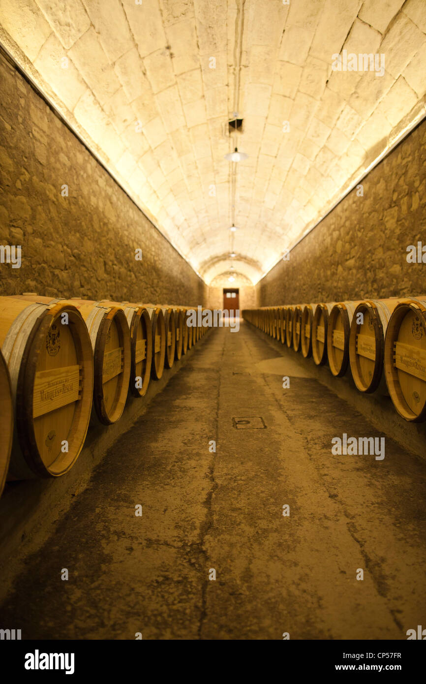 Spain, Basque Country Region, La Rioja Area, Alava Province, Elciego, Bodega Marques de Riscal winery, wine cellar Stock Photo