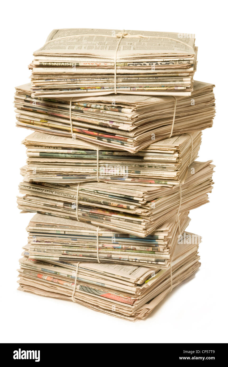 Stack of bound newspapers for recycling Stock Photo