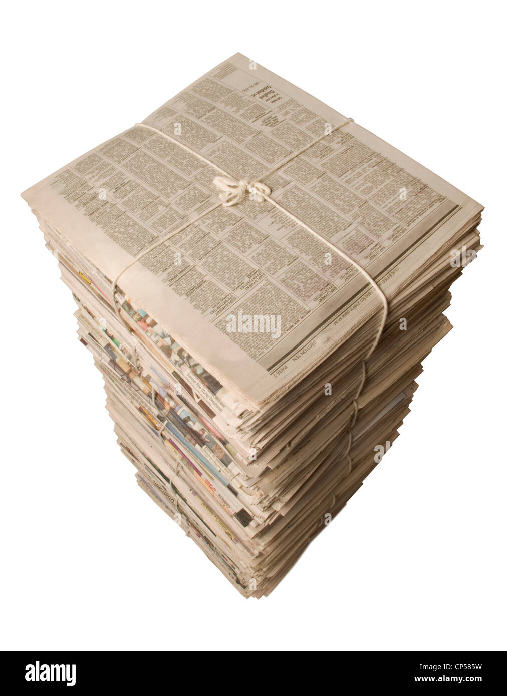 Overhead view of a stack of bound newspapers for recycling Stock Photo
