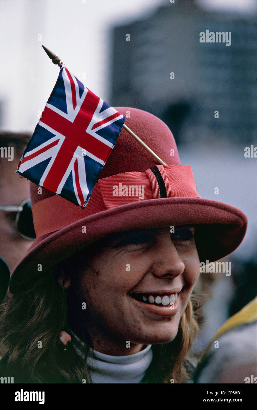 Canada Ontario Windsor. Girl with hat and a British flag at a