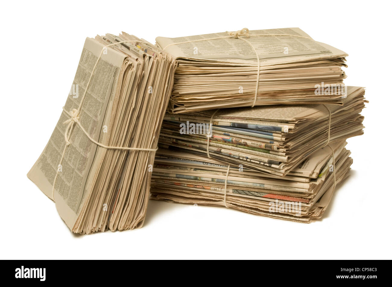 Bundles of bound newspapers for recycling Stock Photo