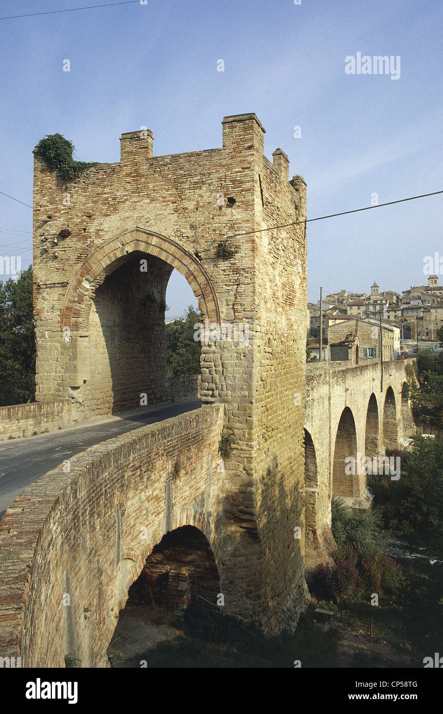 Marche - Tolentino (MC). The Devil's Bridge, XIII century. Stock Photo