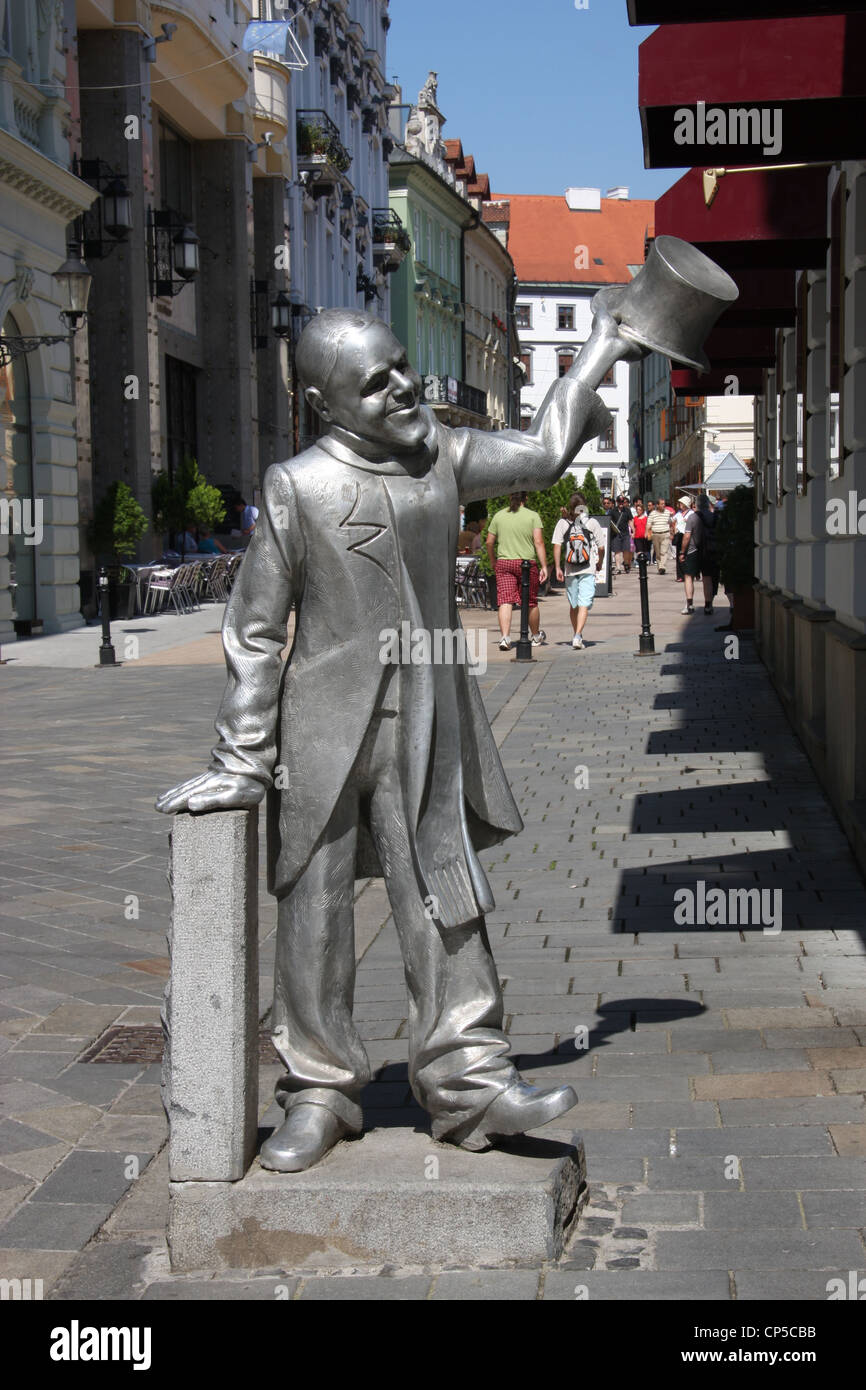 Ignac Lamar Statue, Rybarska brana, Bratislava, Slovakia. He was also known as Schöner Náci. Stock Photo