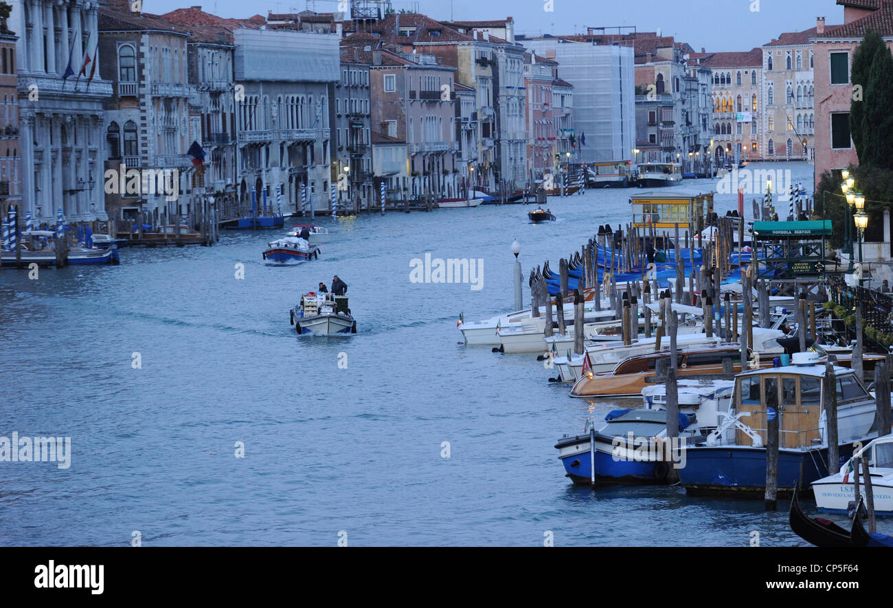 View from Rialto Bridge of boats on Grand Canal Venice, Italy Stock ...