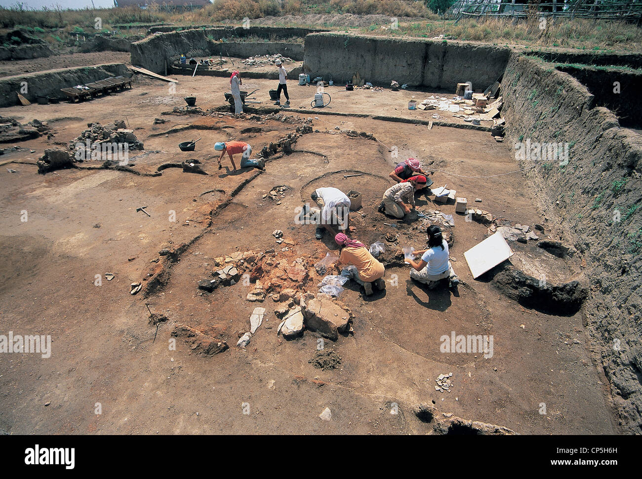 Archaeological excavation in Aşağı Pınar neolithic site Kırklareli Turkey Stock Photo