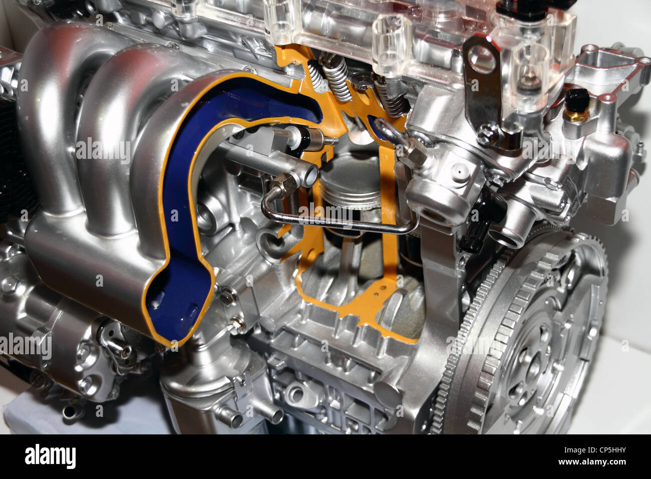 Complex engine of modern car interior view Stock Photo