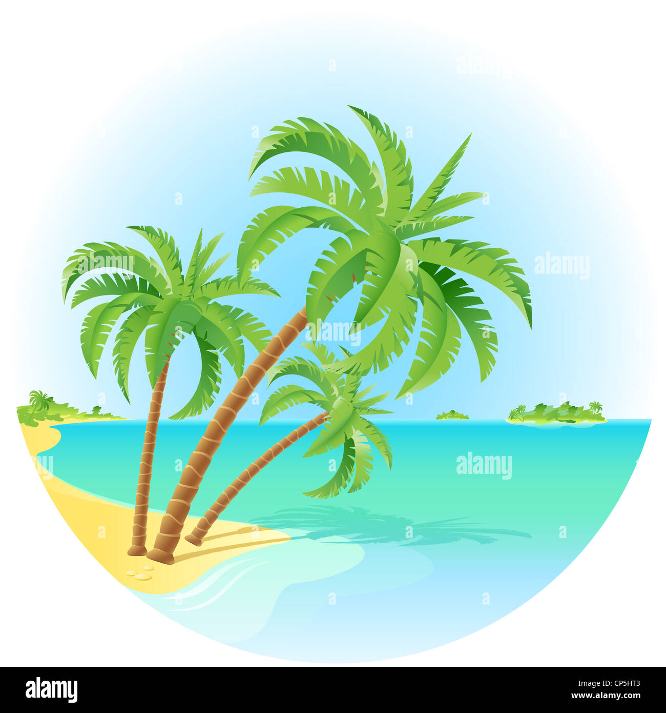 Coconut palm trees on a island. Illustration on white Stock Photo - Alamy