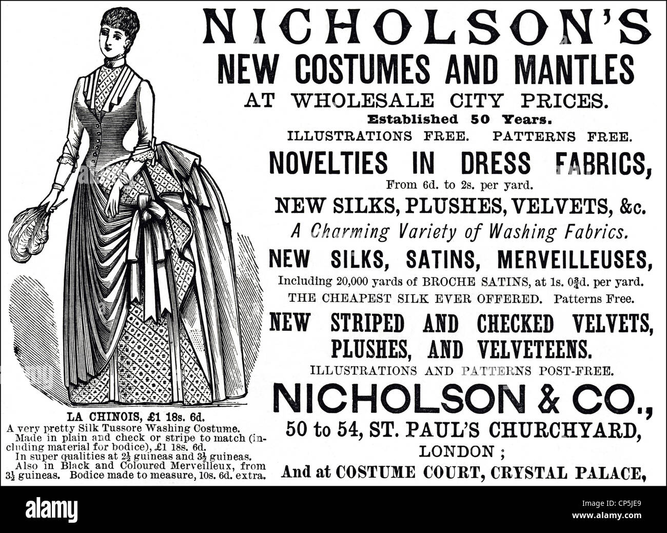 Original Victorian advertisement advertising fashion by NICHOLSON & CO. Dated 13th June 1887. Stock Photo