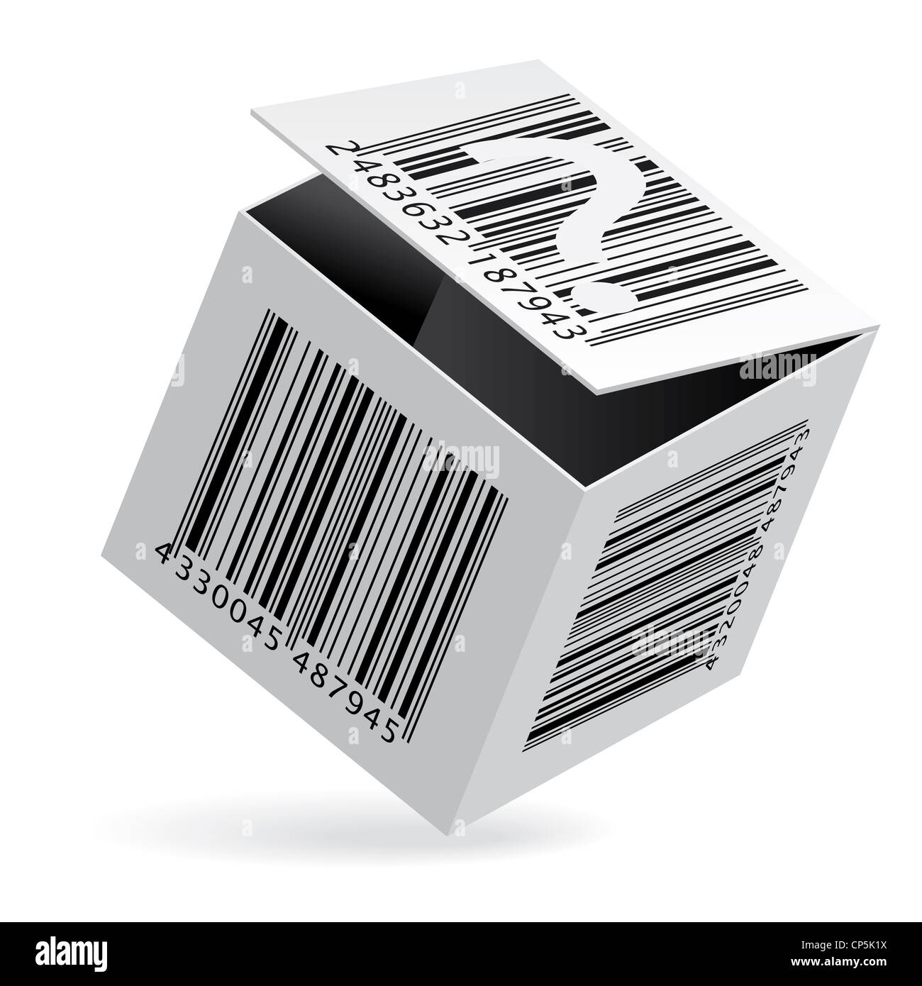 Illustration of bar code on open white box Stock Photo - Alamy