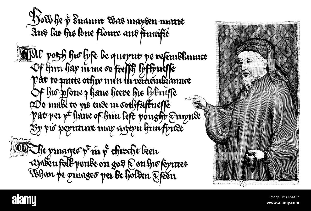 Geoffrey Chaucer, ca. 1343 - 1400, by Thomas Hoccleve or Occleve, ca. 1368-1426, The Regiment of Princes, 1412 Stock Photo
