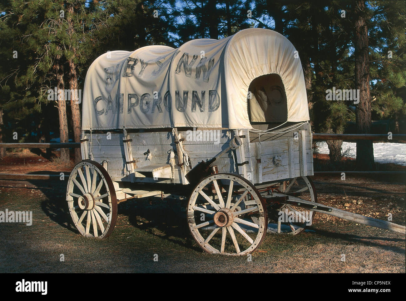 United States of America - Utah - Ruby's Inn Village. A wagon of Ruby's Inn Campground at the entrance of Bryce Canyon. Stock Photo