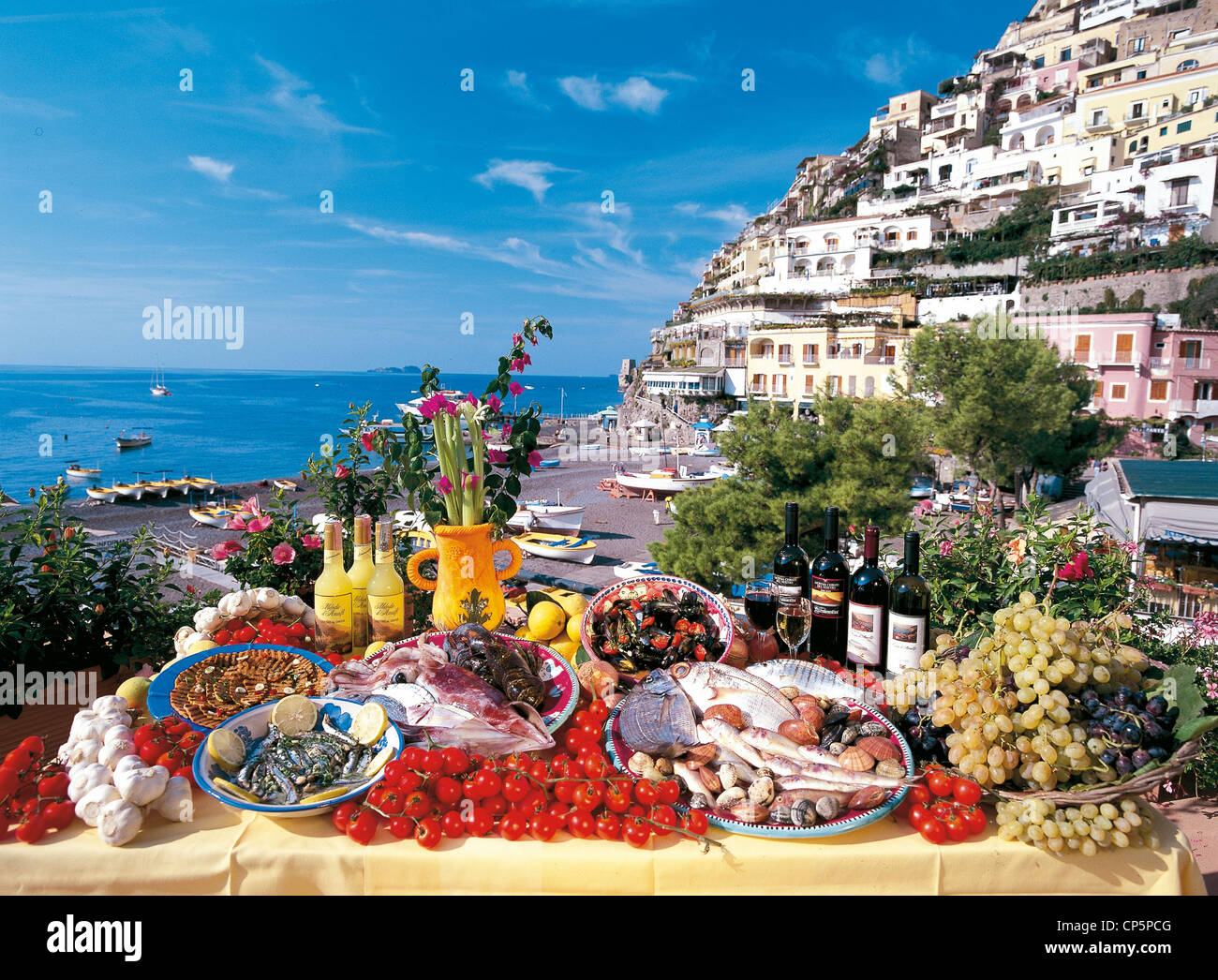 Campania Amalfi Positano Restaurant / Hotel Buca di Bacco Stock Photo