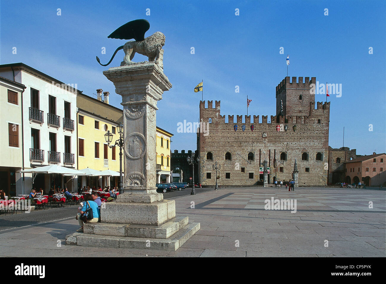 Veneto - Marostica (Vi). Piazza Castello, the Lower Castle or low, XIV century. Stock Photo