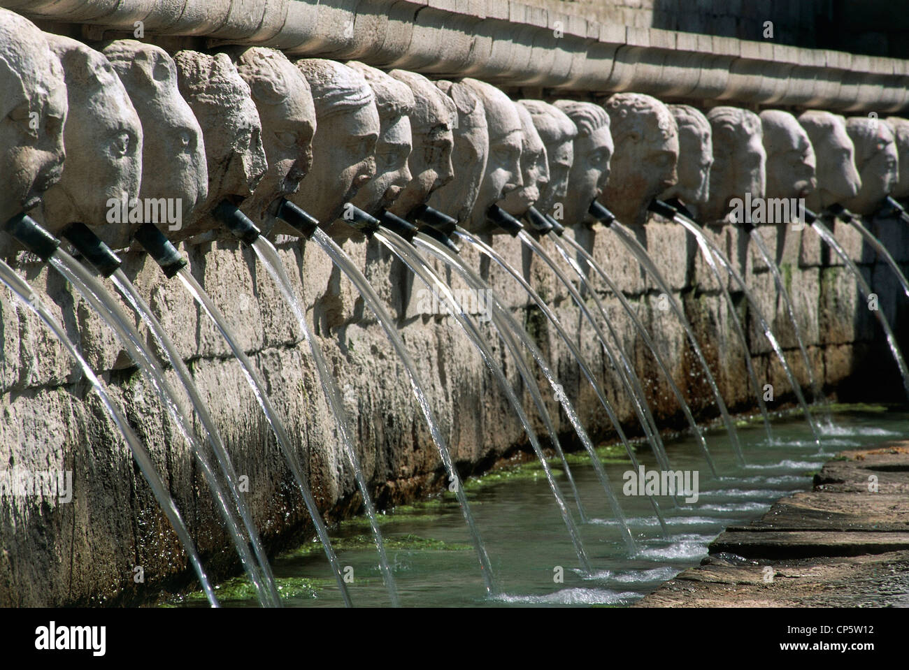 Abruzzo - L'Aquila. La Fontana delle 99 Cannelle, XIII century Stock Photo  - Alamy