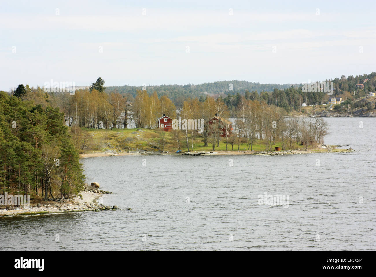 Island in the Stockholm Skärgård archipelago with small wooden cottages