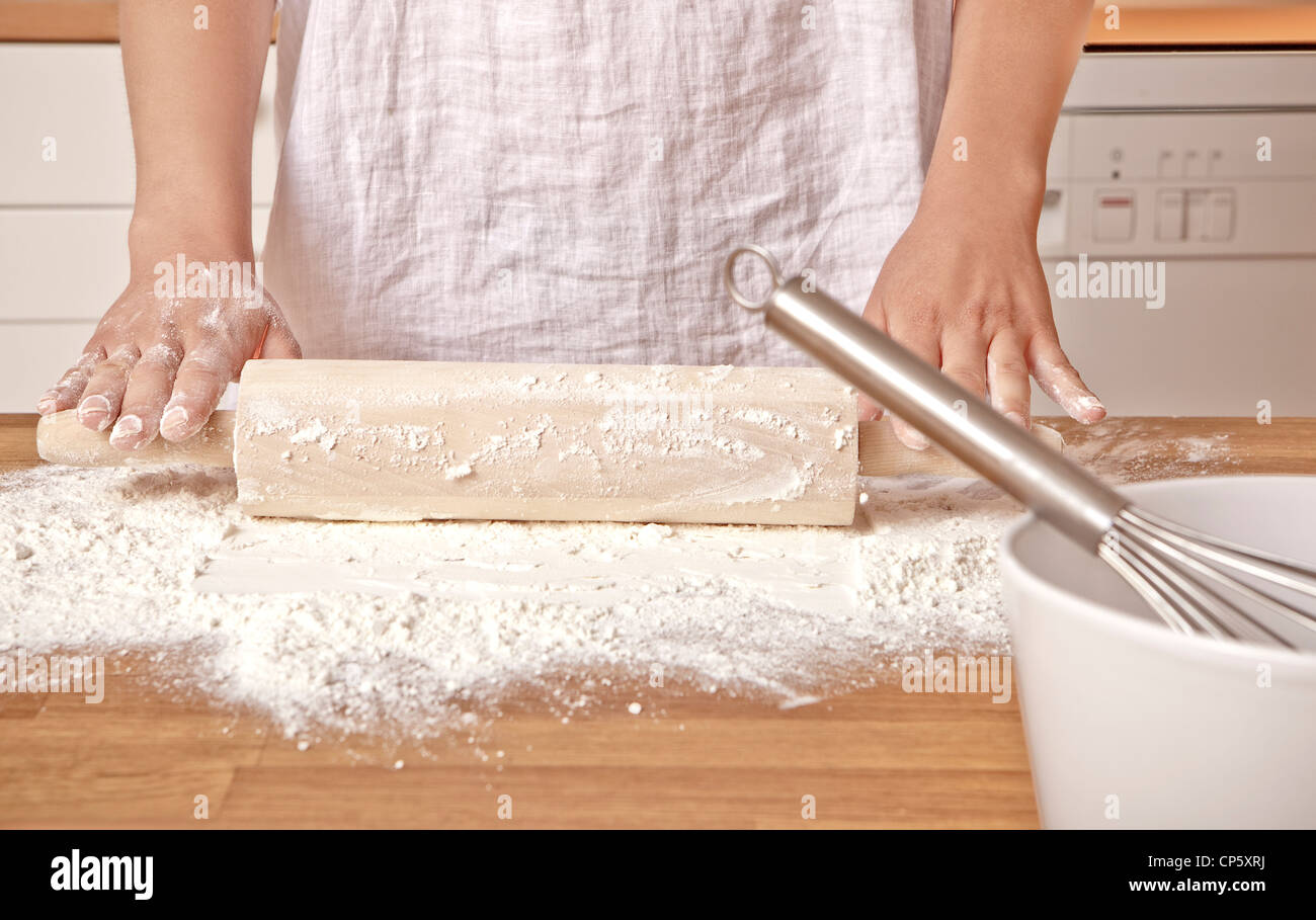 Woman kneading,rolling pin Stock Photo Alamy