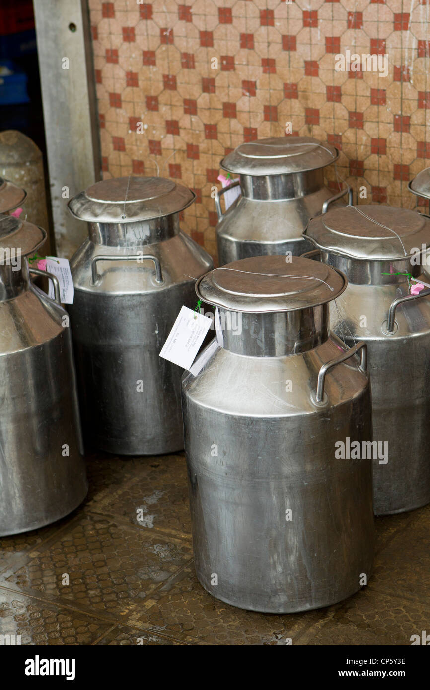 Metal milk jugs Stock Photo Alamy